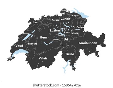 Swiss cantons detailed vector map