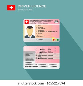 Swiss car driver license identification. Flat vector illustration. Switzerland.