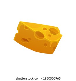 Swiss cheese block of dairy food of cows milk isolated cartoon icon. Vector Emmental dietary organic product, Emmentaler or Emmenthal with holes, Italian and French traditional food, appetizer