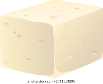 Swiss cheese block with holes, realistic dairy product. Gourmet cheese delicacy, Swiss Emmental or Gruyere cheese vector illustration.