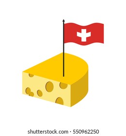 Swiss cheese. Delicatessen dairy product and flag of Switzerland

