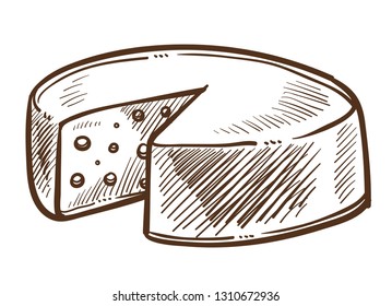 Swiss Cheese head sketch food or dairy product isolated sketch cheddar or maasdam triangle cut lunch mozzarella Holland or Italian gouda or camembert appetizer organic farm edam or emmental breakfast.