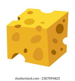 Swiss cheese illustration in flat style. Square slice of cheese with holes. Cheese icon for design, food apps and websites. Vector EPS 10
