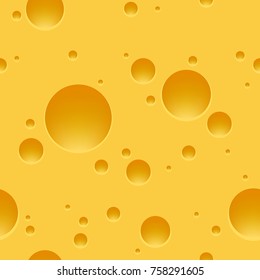 Swiss cheese pattern. Edam or maasdam slice porous yellow square background, vector illustration