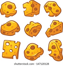 Swiss cheese pieces. Vector clip art illustration with simple gradients. Each on a separate layer. 