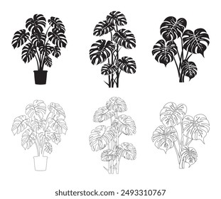 Plantas de queso suizo silueta de Vector negro con contorno línea de trazos arte dibujado a mano minimalista