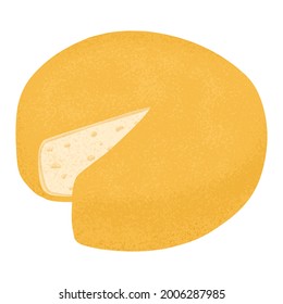 Schweizer Käse-Rundrad mit Schnittstück Vektorgrafik. Cheddar oder Maasdam frisch und schmackhaft. Käseservice zum Restaurant oder Tagebuch.