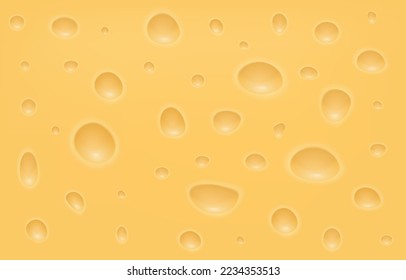 Swiss cheese texture, traditional emmental, yellow cheddar. Appetising switzerland milk product, macro food wallpaper. Different size holes. Vector illustration neoteric background