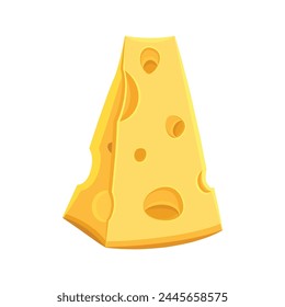 Swiss cheese triangle isolated on white background.