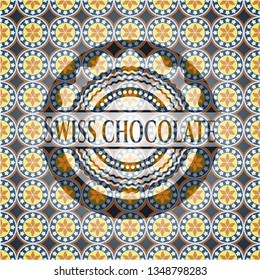 Swiss Chocolate arabesque style emblem. arabic decoration.