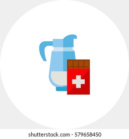 Swiss chocolate bar and jug of milk icon