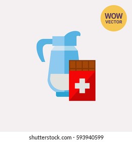 Swiss chocolate bar and jug of milk icon