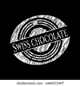 Swiss Chocolate chalk emblem written on a blackboard. Vector Illustration. Detailed.
