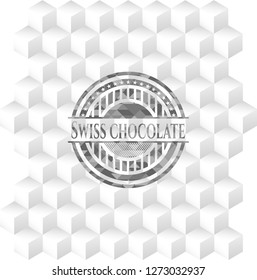 Swiss Chocolate grey emblem. Retro with geometric cube white background