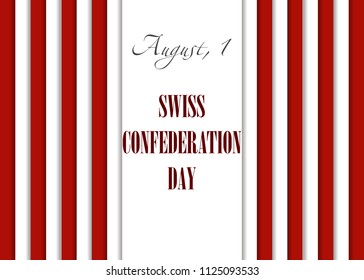 Swiss confederation day, august 1. Calendar holidays in August. National holiday. vector illustration with vertical lines, 3d red white background in colors of the swiss flag. papercut poster