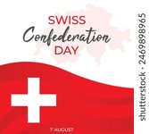 Swiss Confederation Day with Red map of the country. Vector illustration