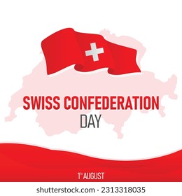 Swiss Confederation Day with Red map of the country. Vector illustration