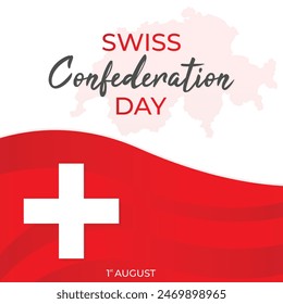 Swiss Confederation Day with Red map of the country. Vector illustration