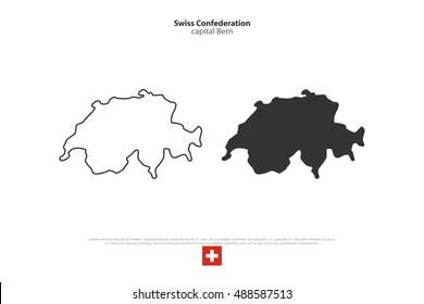 Swiss Confederation map and official flag over white background. vector Switzerland political map illustration. European State geographic banner template. travel sign business concept map. Switzerland