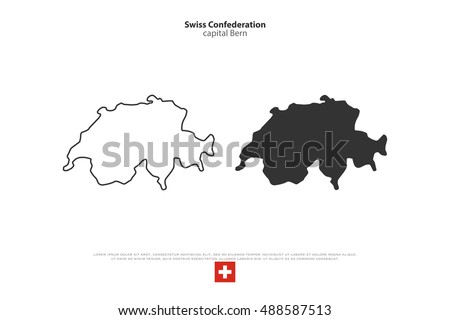 Swiss Confederation map and official flag over white background. vector Switzerland political map illustration. European State geographic banner template. travel sign business concept map. Switzerland