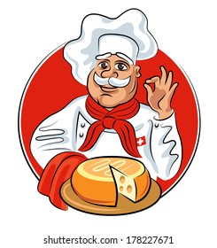 Swiss cook and cheese. Vector illustration isolated on a white background