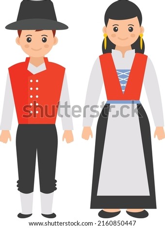 Swiss couple standing together Concept, women wearing dirndl vector color icon design, World Indigenous Peoples symbol, characters in casual clothes Sign, traditional dress stock illustration