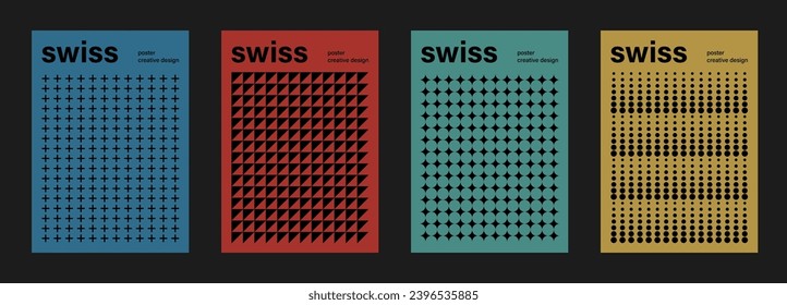 Swiss cover design vector templates. Abstract retro geometric pattern color flyers, magazine covers, banners, wall art
