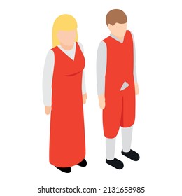 Swiss Culture Icon Isometric Vector. Couple Of Resident In National Costume Icon. Swiss National Costume, History, Culture