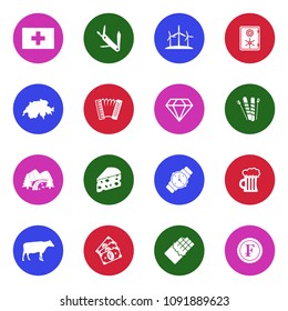 Swiss Culture Icons. White Flat Design In Circle. Vector Illustration. 