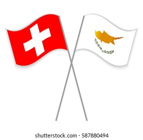 Swiss and Cypriot crossed flags. Switzerland combined with Cyprus isolated on white. Language learning, international business or travel concept.