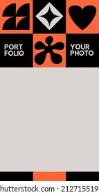 Swiss design abstract pattern poster layout. Orange , grey and black color. Portfolio template background