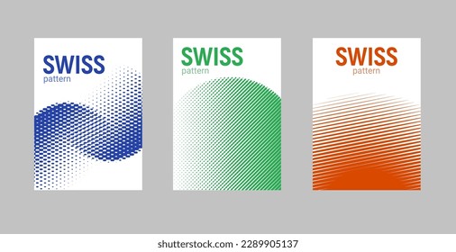 Swiss design posters pattern circle graphic burst. Round geometric pattern swiss abstract halftone design cover sun