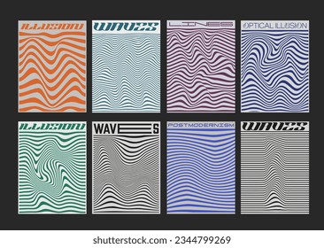 Swiss Design Posters. Set Of Geometric Optical Illusion Art Patterns. Cool Abstract Striped Textures Vector Illustration. Acid Style Background.