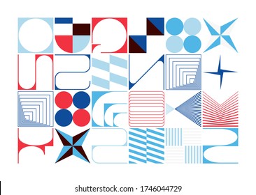 Diseño de diseño suizo diseño abstracto de afiches con gráficos geométricos y elementos de negrita. Arte de composición de geometría moderna con formas vectoriales simples. Útil para el diseño de afiches, presentación web, etc.