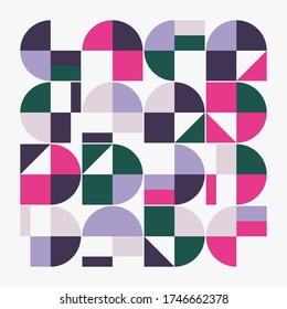 Swiss design style abstract poster layout with geometric graphics and bold elements. Modern geometry composition artwork with simple vector shapes. Useful for poster design, web presentation, etc.