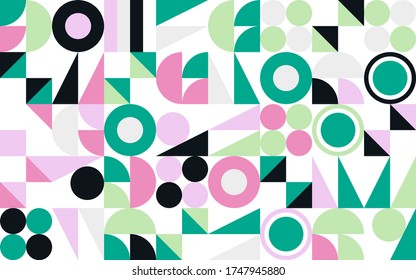 Swiss design style abstract poster layout with geometric graphics and bold elements. Modern geometry composition artwork with simple vector shapes. Useful for poster design, web presentation, etc.