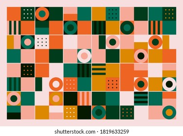 Swiss design style abstract poster layout with geometric graphics and bold elements. Modern geometry composition artwork with simple vector shapes. Useful for poster design, web presentation, etc.