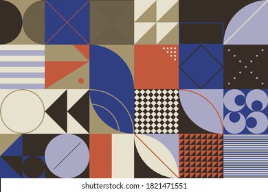 Swiss design style abstract poster layout with geometric graphics and bold elements. Modern geometry composition artwork with simple vector shapes. Useful for poster design, web presentation, etc.