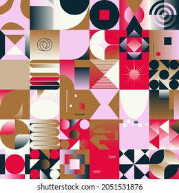 Swiss design style abstract poster layout with geometric graphics and bold elements. Modern geometry composition artwork with simple vector shapes. Useful for poster design, web presentation, etc.