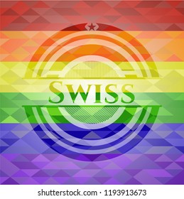 Swiss emblem on mosaic background with the colors of the LGBT flag