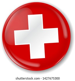 Swiss flag badge. Vector illustration. Two layers, button and fat flag that you can use separately.