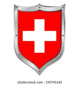 Swiss flag button on a white background. Vector illustration.