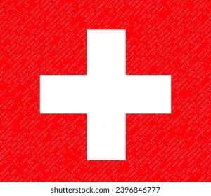 Swiss flag with computer source code in the background. Illustration made December 4th, 2023, Zurich, Switzerland. Illustration made December 5th, 2023, Zurich, Switzerland.