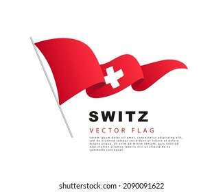 La bandera suiza cuelga de un asta de bandera y flauta en el viento. Ilustración vectorial aislada en fondo blanco. Logo colorido de la bandera suiza.