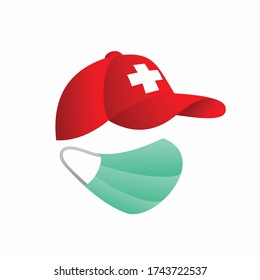 swiss flag with hat, medical mask vector