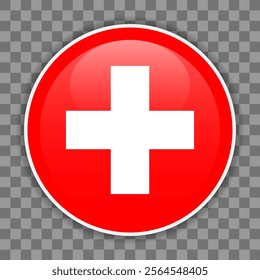 Swiss flag icon on checkered background. Round vector icon for mobile apps, UI or web design