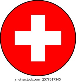 Swiss flag icon on transparent background. The national flag of Switzerland. Vector icon with black outline around the flag