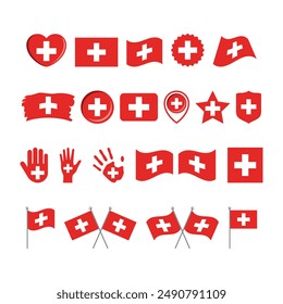 Swiss flag icon set vector isolated on a white background. Switzerland flag graphic design element. Flag of Switzerland icons in flat style. Swiss symbols collection