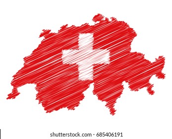 Swiss flag map icon hand drawn scribble effect EPS10 vector illustration isolated on white background.