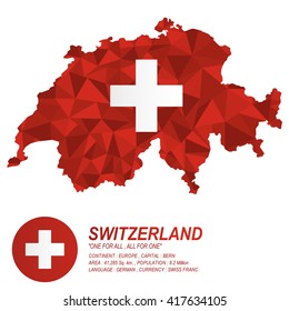 Swiss flag overlay on Swiss map with polygonal style.(EPS10 art vector)
